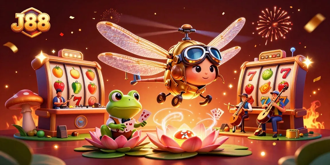 Experience the thrill of J 88 with vibrant casino action, showcasing lively characters and dynamic game elements.