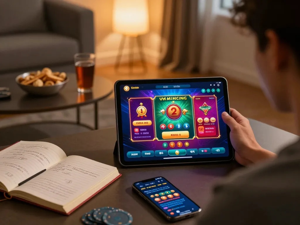 Engage with Trang Chủ XX88 gaming app on a cozy home setup, showcasing vibrant betting options.