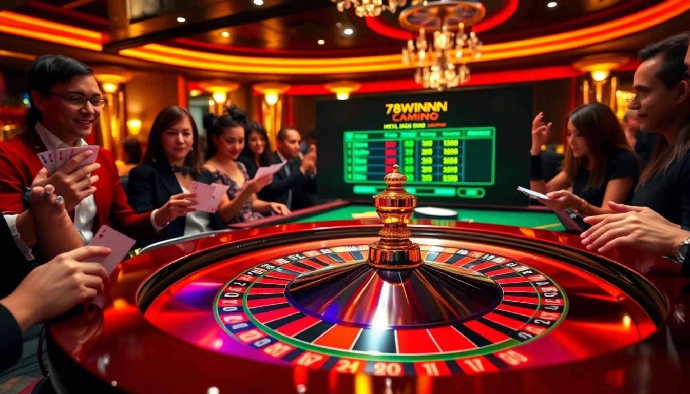 Players engaging in thrilling roulette action at https://78winn.co/ with vibrant chips and cards.