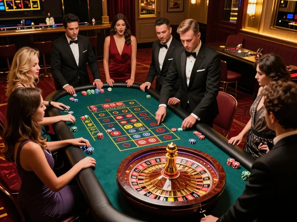 Experience thrilling roulette gameplay at https://max88sss.com/ with players strategically placing bets in a luxurious casino setting