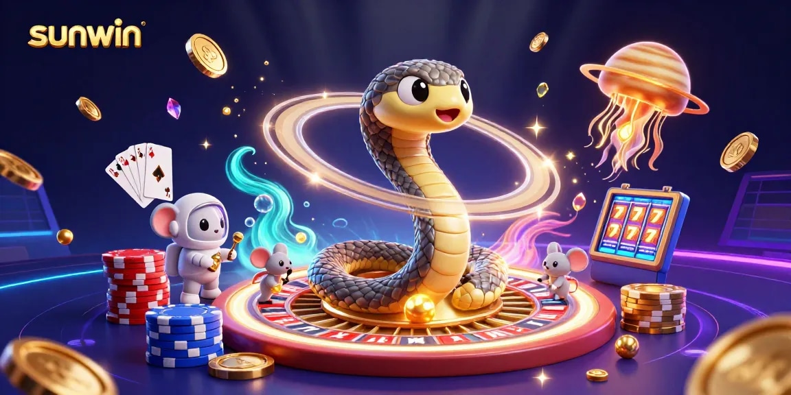 Experience thrilling action at Sunwin casino with a vibrant scene of astronaut mice betting on a cosmic roulette.