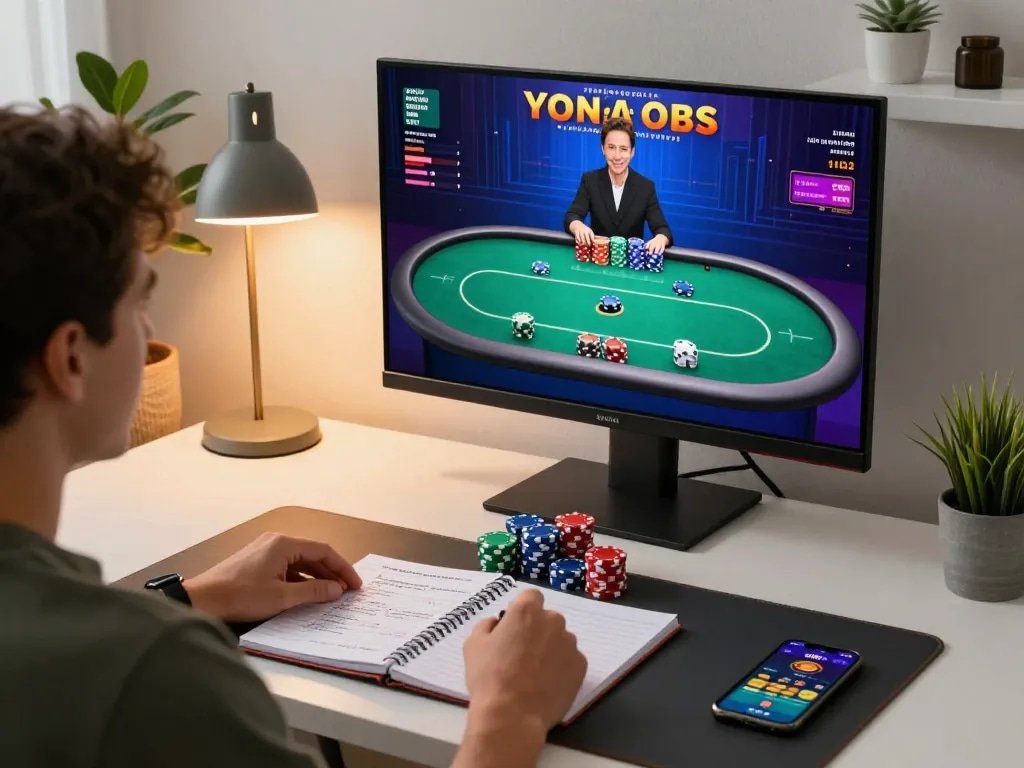 Engaging online poker strategy session on torxentertainment with virtual interface and strategic notes.