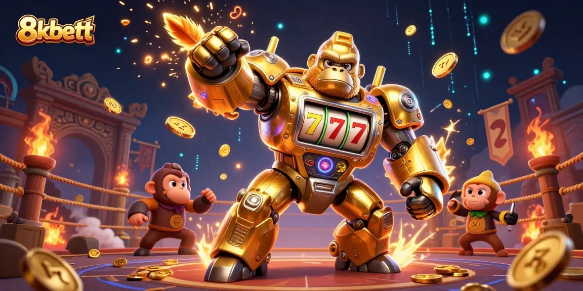 Engage with thrilling 8xbett gaming experiences in a dynamic 3D casino illustration with vibrant characters and elements.