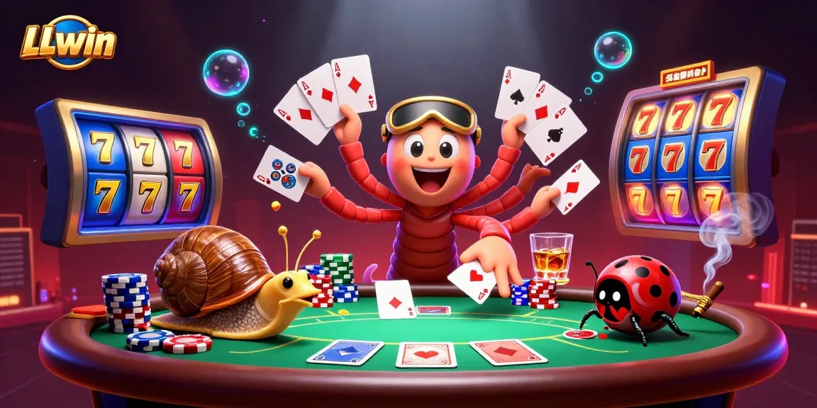 Engage in thrilling gaming adventures at LLwin with cartoon characters showcasing vibrant poker elements and exciting jackpots.