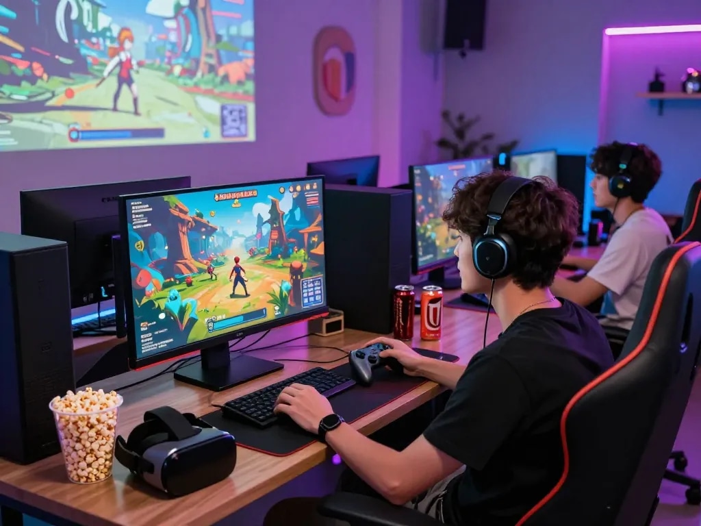 Engaging player enjoying an HTML porn game in a vibrant gaming setup.