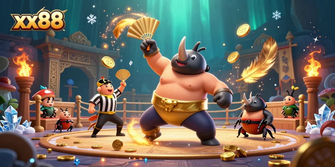 Experience exciting xx88 moments with a beetle sumo champion in a vibrant arena.