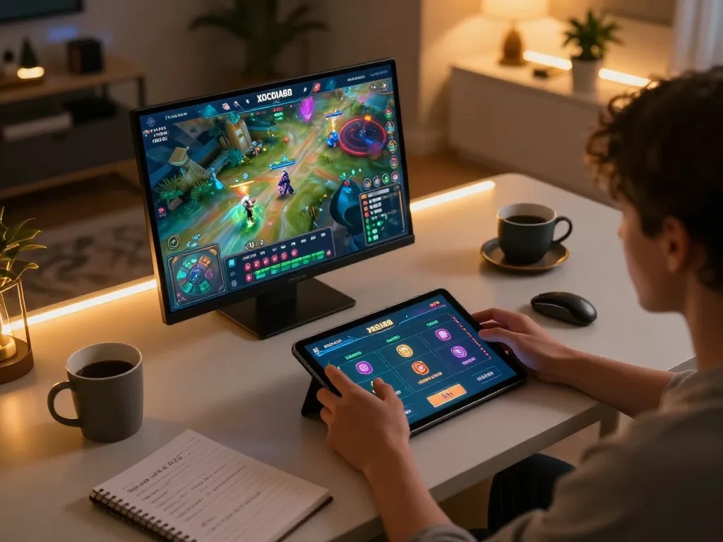 Engaging gameplay on XOCDIA88 with player focused on tablet interface, showcasing online gambling strategy.