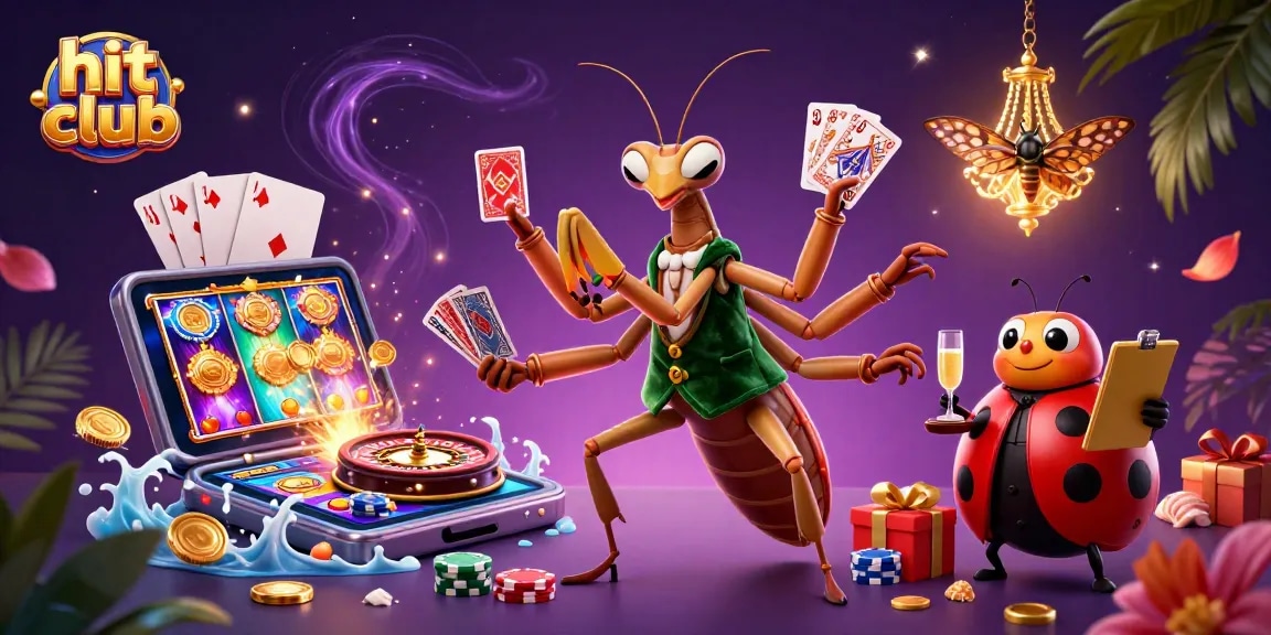 Win big at hit club with a vibrant scene of casino excitement featuring 3D characters and games.
