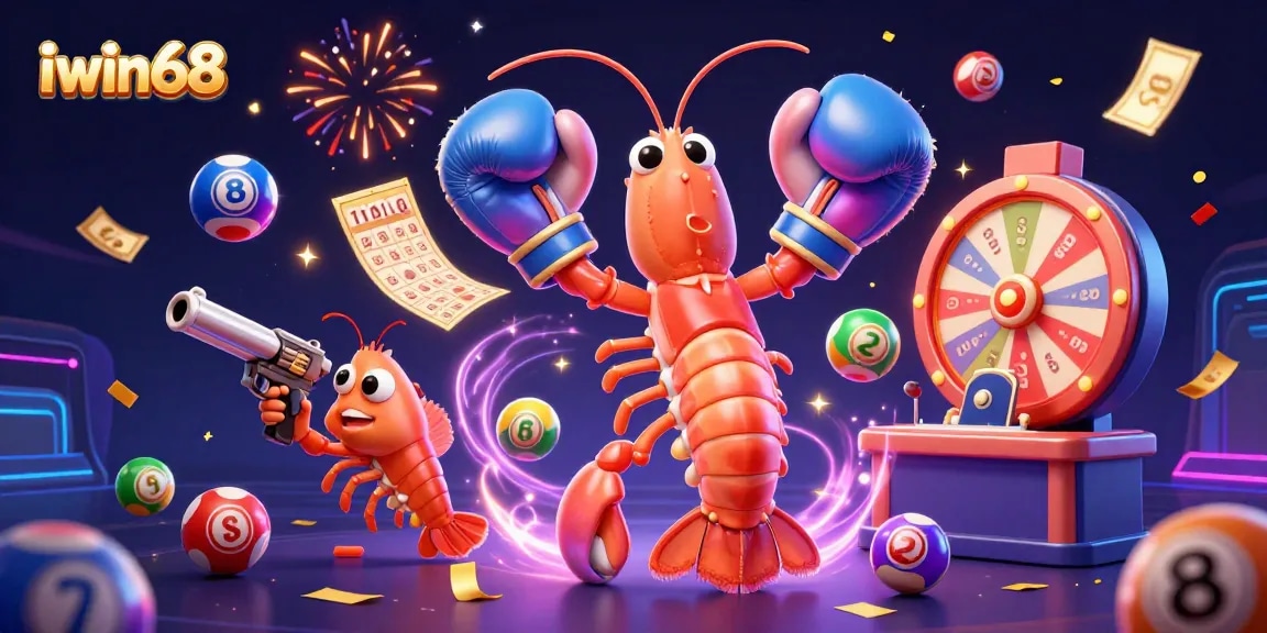 Experience vibrant gameplay at iwin68 with festive lottery elements and animated characters celebrating