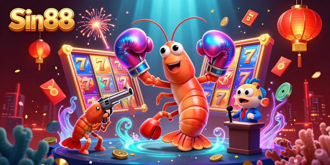 Sin88 showcases a dynamic casino scene with vibrant slot games and unique characters in action.