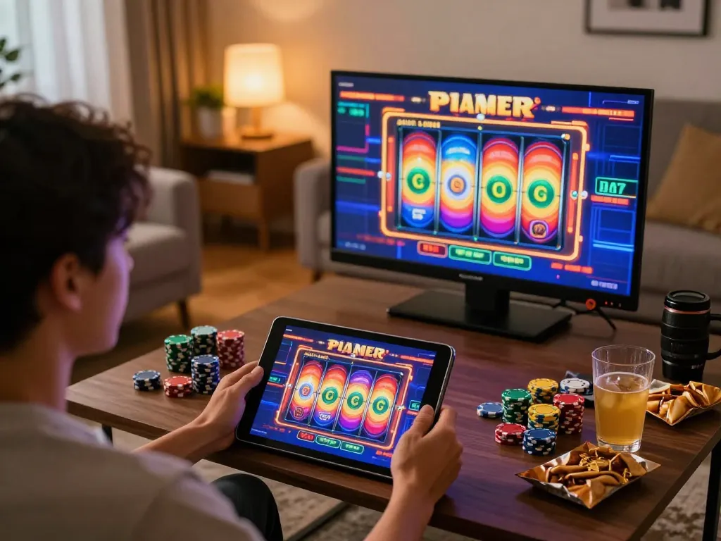 Engaging home scene depicting deposit and withdrawal tips for online casino players using a tablet