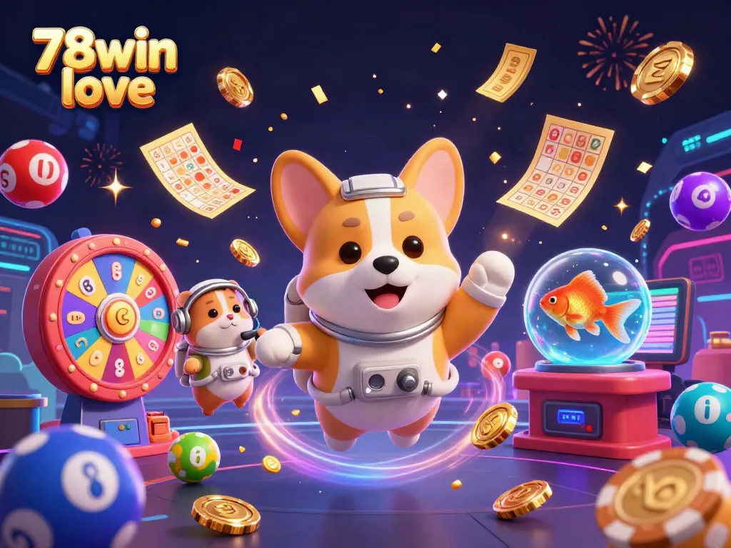 Experience thrilling gameplay with 78win love as the cartoon corgi explores a lively casino environment.