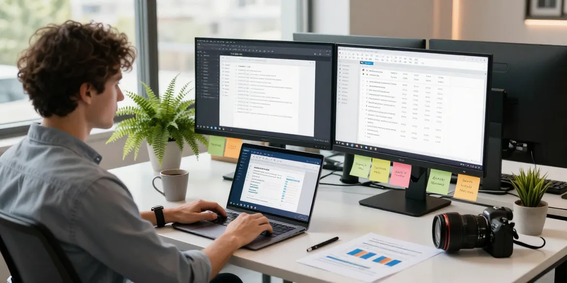 WPS Download in a modern workspace with dual monitors and a laptop, illustrating productivity.