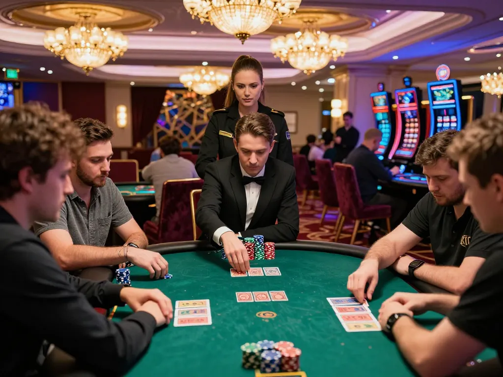 Players engaged in a strategic poker game at ph22 casino, showcasing intense focus and high-stakes excitement.