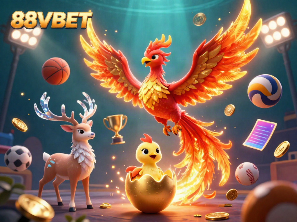 Engage in thrilling gameplay at 88VBET with dynamic sports elements and a vivid 3D phoenix scene.
