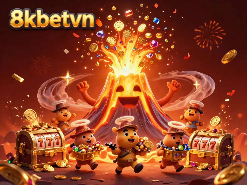 Experience thrilling wins with 8xbetvn in a dynamic golden volcano treasure eruption scene.