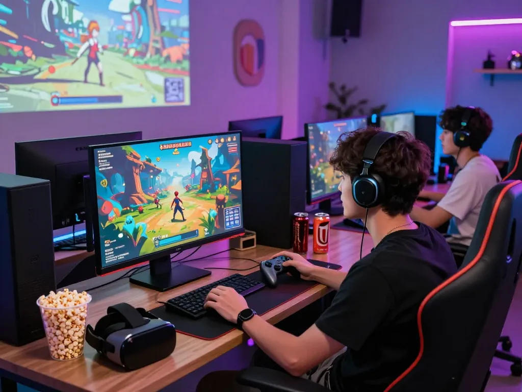 Engaging player enjoying an HTML porn game in a vibrant gaming setup.