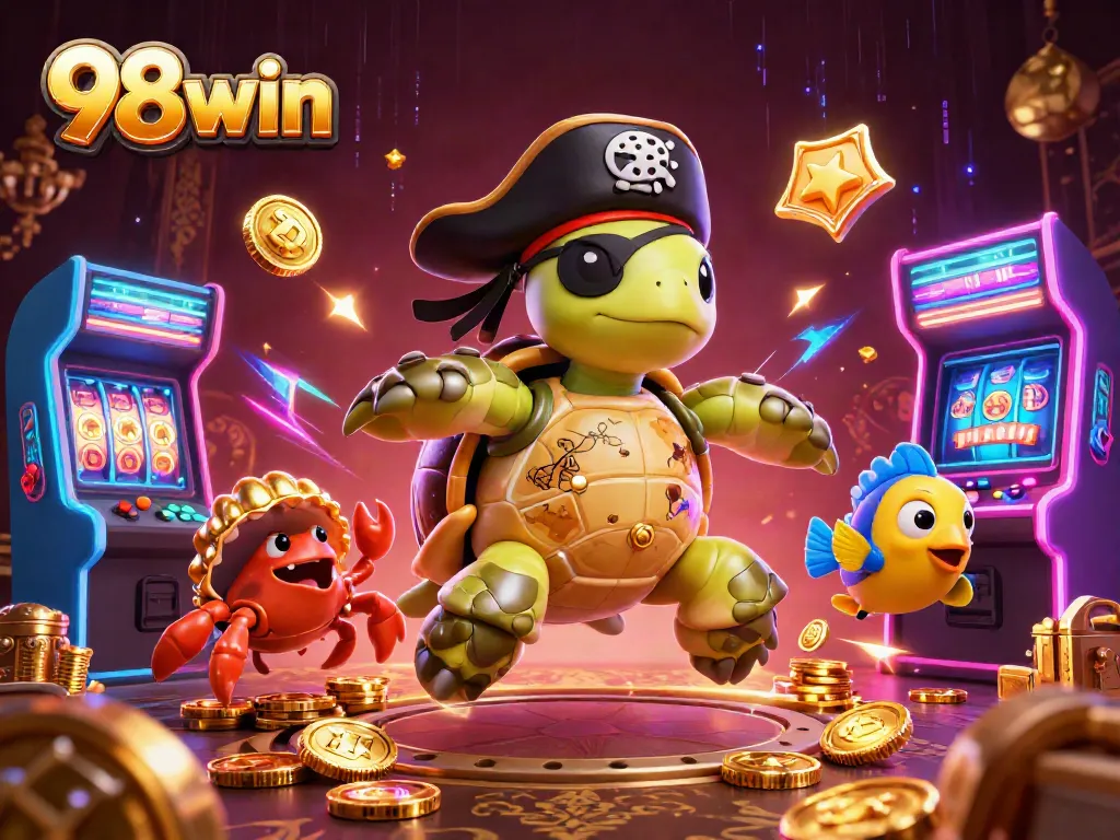 Engage with 98win's vibrant casino adventure featuring colorful gaming elements and characters.