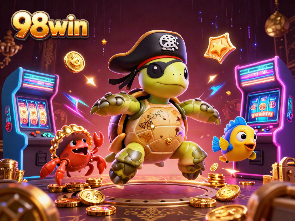 Engage with 98win's vibrant casino adventure featuring colorful gaming elements and characters.