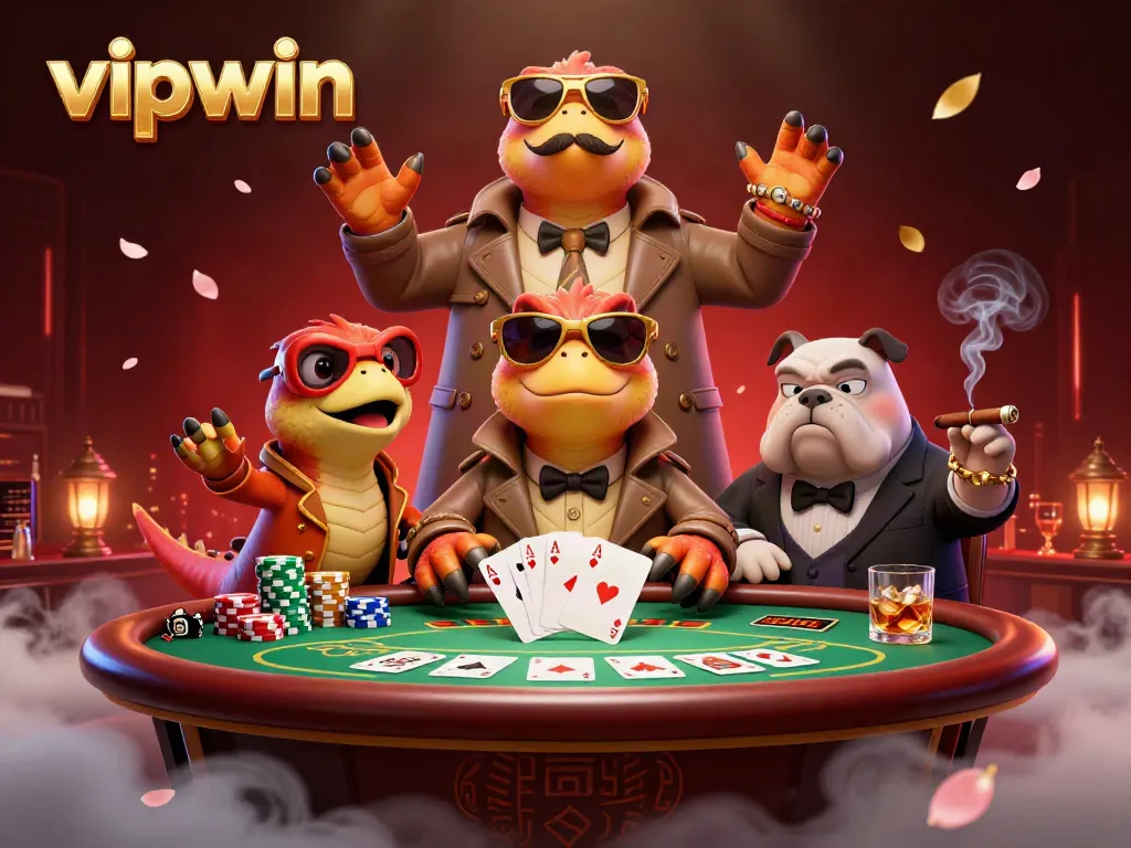 Raptors in a trench coat try to enter a VIP casino lounge, invoking the playful spirit of vipwin.