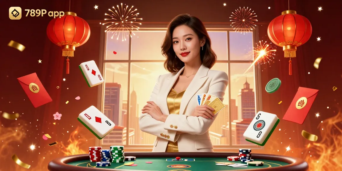 Engage with the 789P app through this dynamic casino scene featuring a powerful businesswoman with golden cards.