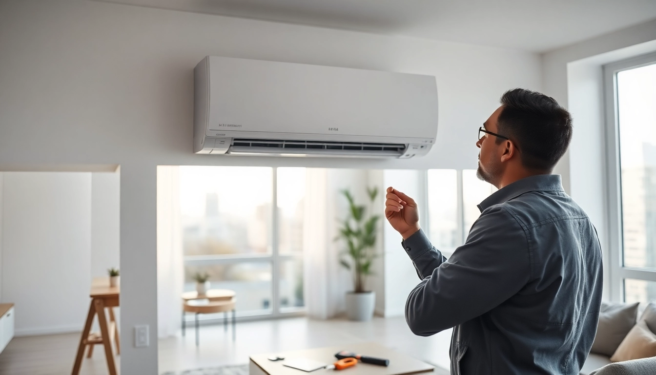 Install a Mitsubishi mini split ac unit in a modern home environment by a technician.