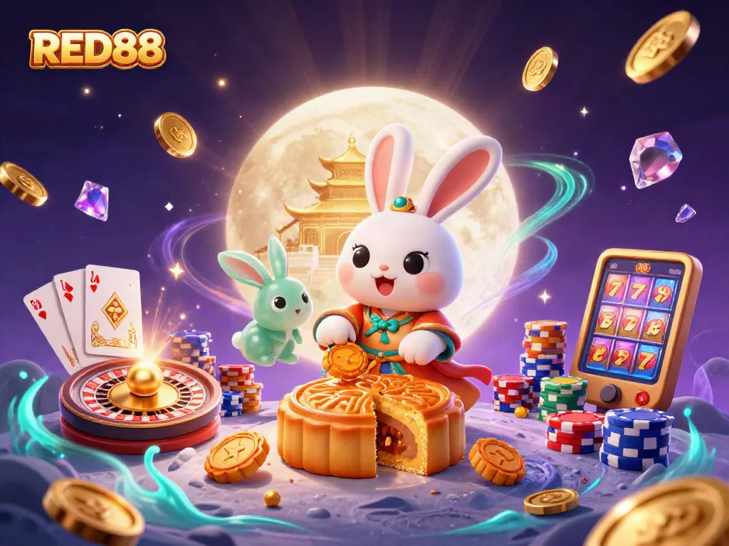 Experience winning thrills with RED88's vibrant casino scene filled with golden coins and exciting games.