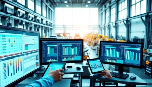 Optimize operations with production scheduling software displayed in a busy manufacturing environment.