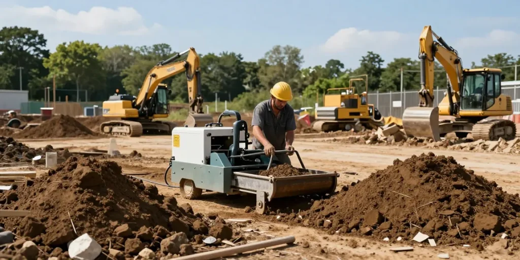 Soil screening Ottawa with worker operating soil screening machine on-site, emphasizing quality.