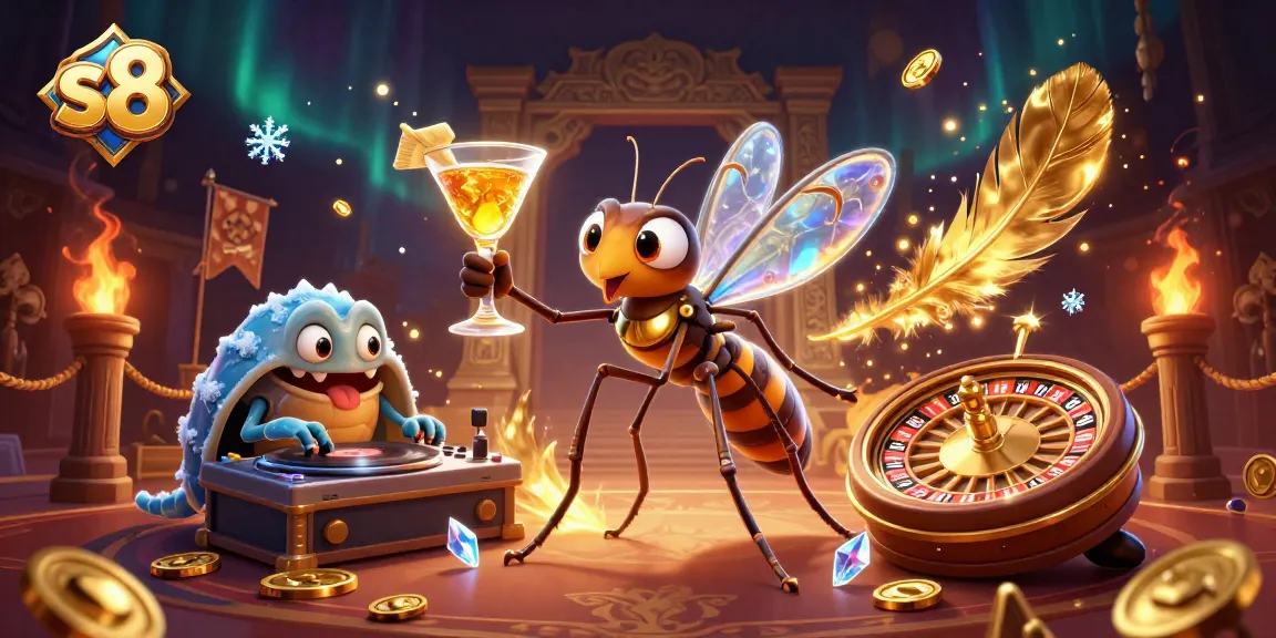 Experience thrilling action at s8 with an animated casino mascot and vibrant gambling elements.