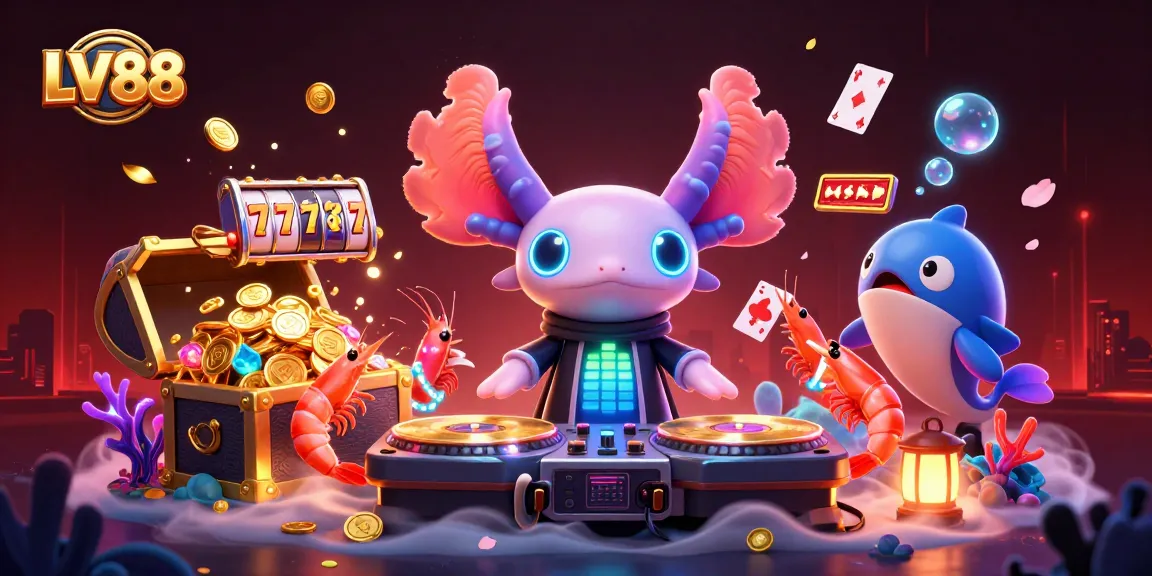 Experience LV88's vibrant gaming world with an energetic underwater scene featuring colorful characters and casino elements.