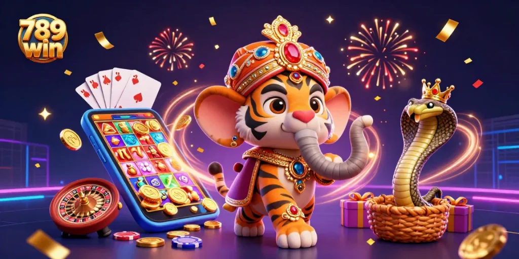 Experience thrilling slot excitement with 789 win in this vibrant casino illustration.