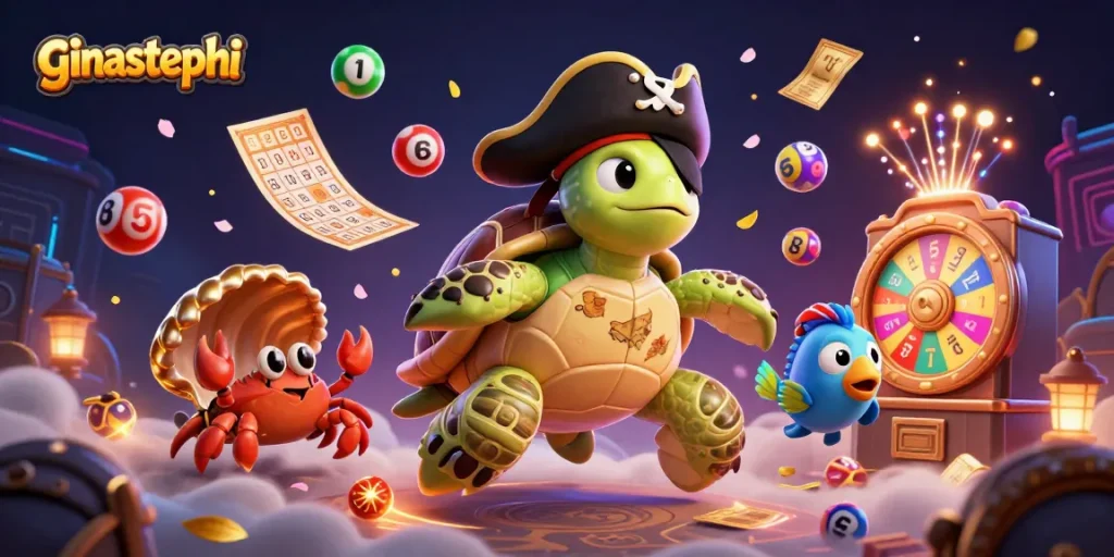Experience thrilling wins at ginastephi with vibrant lottery games and iconic characters in a dynamic casino scene.