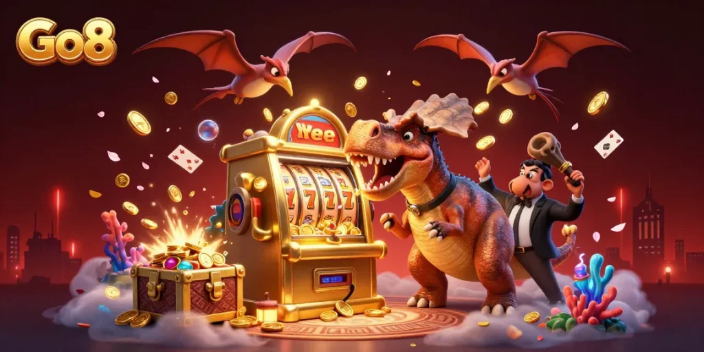 Experience big wins at Go8 with a pachycephalosaurus winning jackpots amidst a dynamic casino scene.