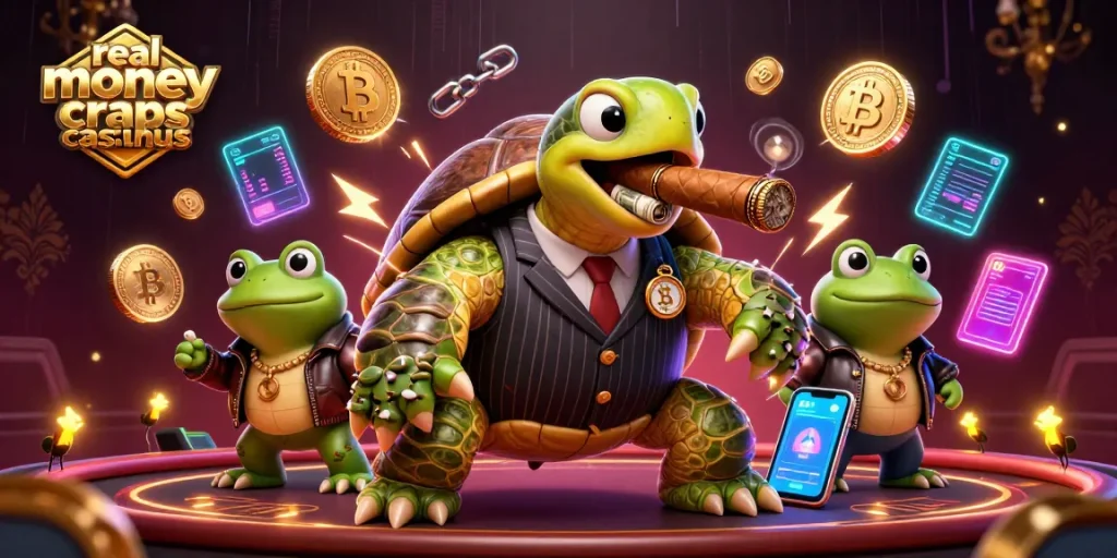 Engage in real money online craps casinous with our vibrant casino scene featuring unique characters.