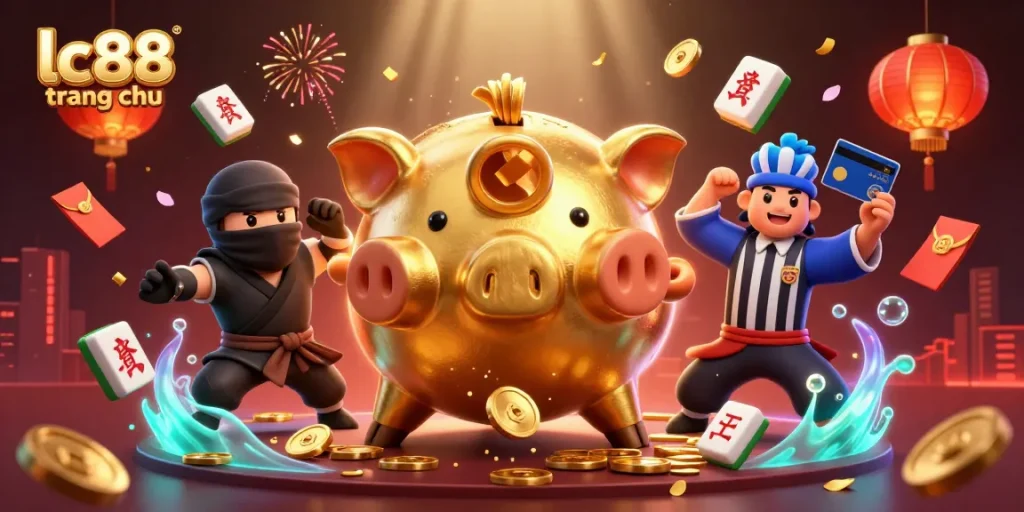 Engage in thrilling gameplay with lc88 trang chu as a golden piggy bank sumo wrestler stomps for gold.